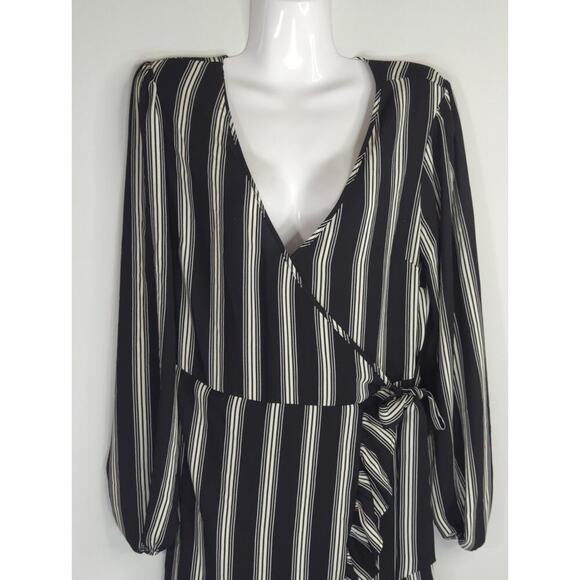 Xhilaration Women's Striped Faux Wrap Ruffle Dress Black White MED NWT Corporate - Picture 4 of 9